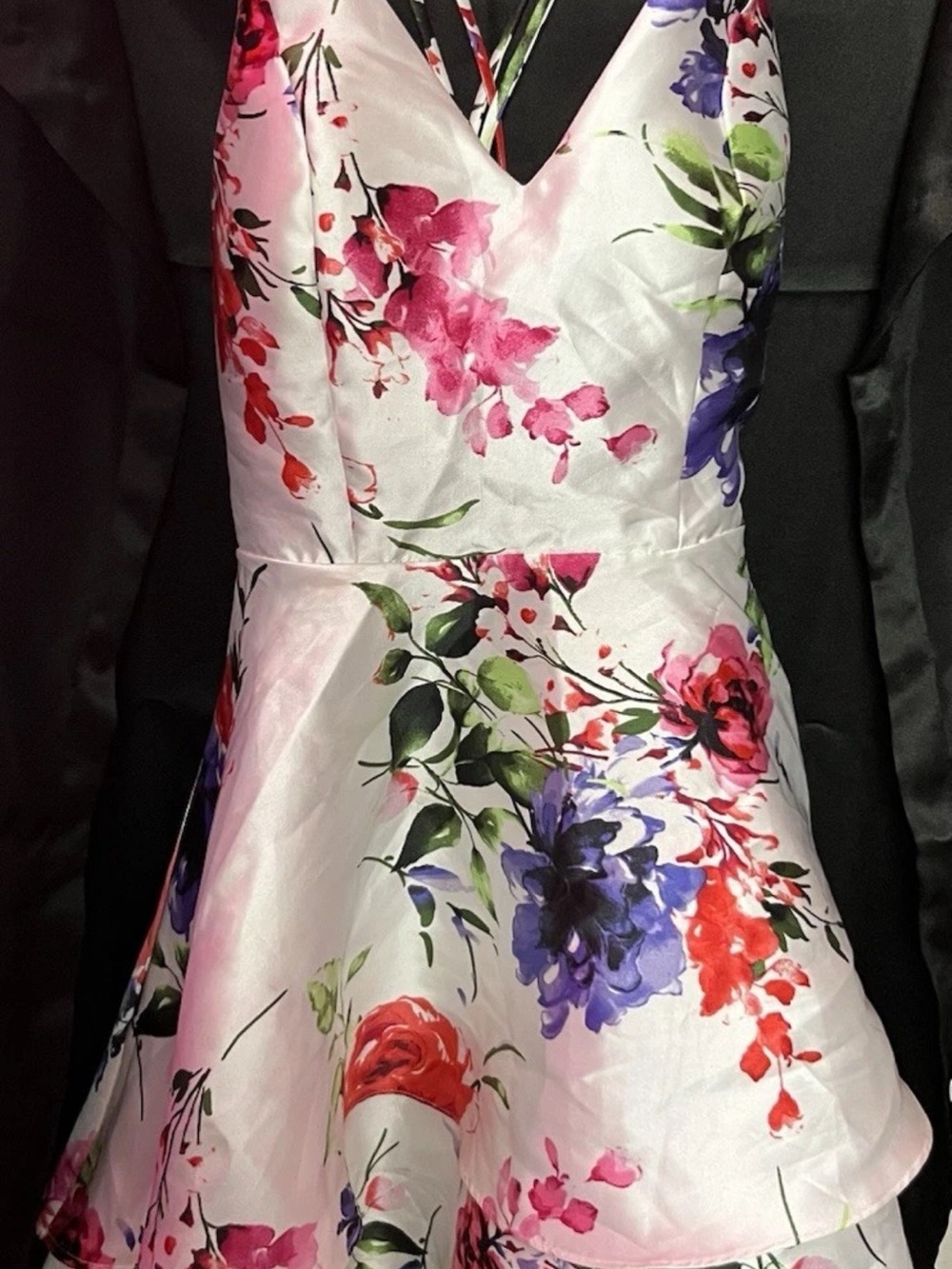 White Floral Halter Party Dress for Girls with Pink & Purple Blooms
